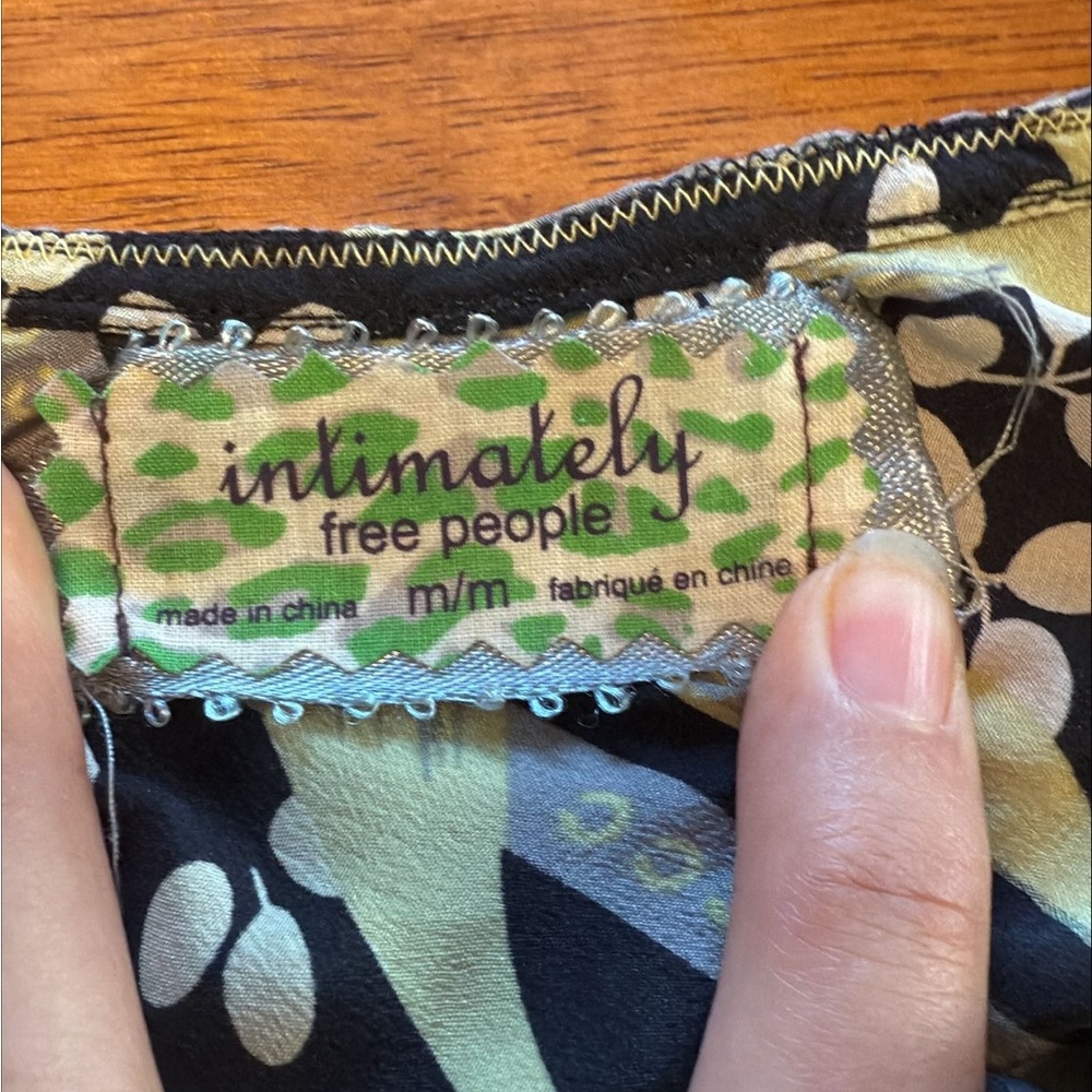 Free People Intimately Black and Green Floral Top